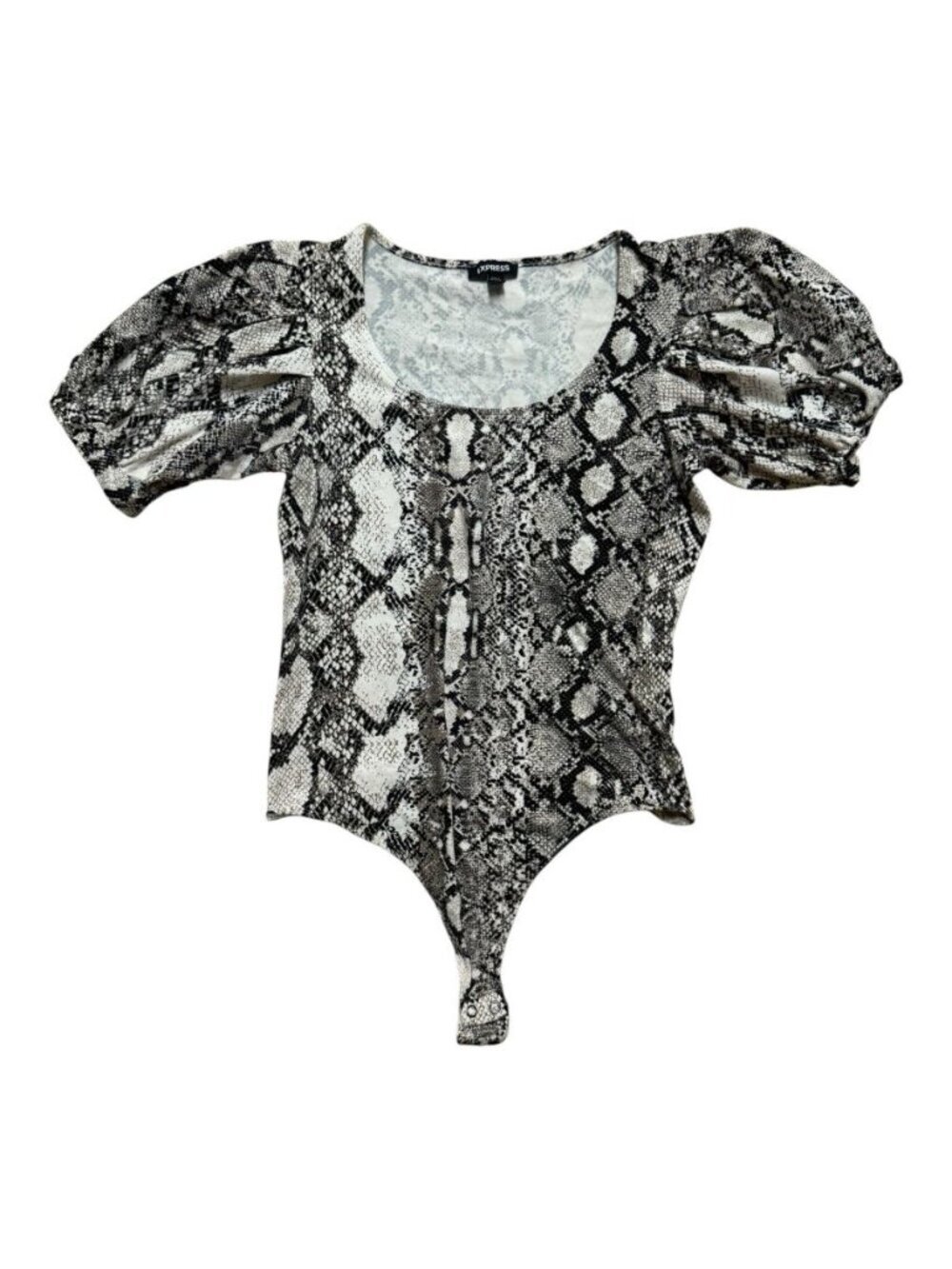 Express Snakeskin Print Puff Sleeve Bodysuit Women’s Large Stretch Top